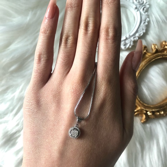 Engagement 18K White Gold Natural Diamond Pendant Necklaces - Picture 7 of 9